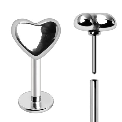 Threadless Push-In Heart Top Flat Back Stud - 316L Stainless Steel