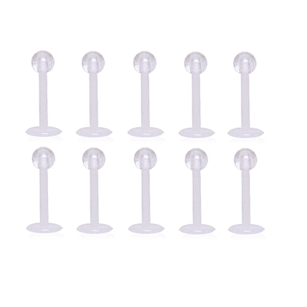 Set of 10 Bioflex Acrylic Clear Ball Top Labret Retainers