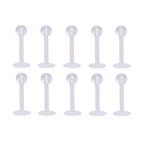 Set of 10 Bioflex Acrylic Clear Ball Top Labret Retainers