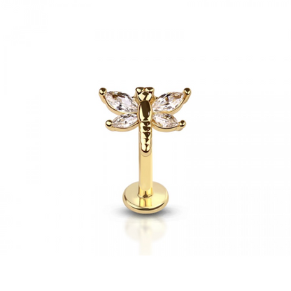 Internally Threaded CZ Crystal Dragonfly Top Flat Back Stud - 316L Stainless Steel