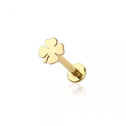 Internally Threaded Four Leaf Clover Top Labret Stud - 316L Stainless Steel