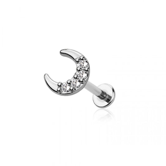 CZ Crystal Lined Crescent Moon Flat Back Stud - 316L Stainless Steel