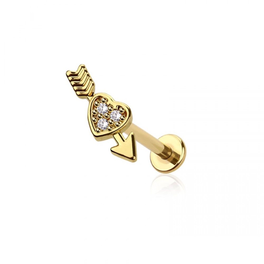 CZ Crystal Cupid's Arrow and Heart Flat Back Stud - 316L Stainless Steel