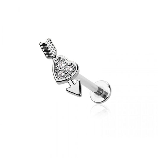 CZ Crystal Cupid's Arrow and Heart Flat Back Stud - 316L Stainless Steel