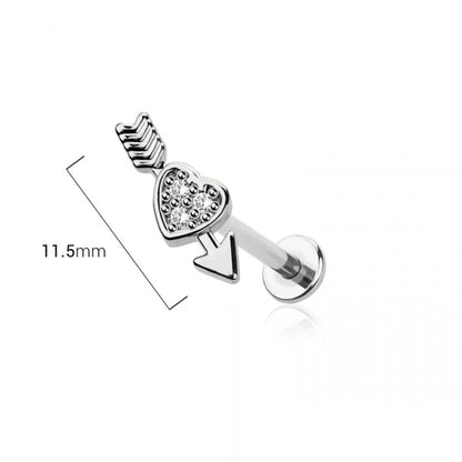 CZ Crystal Cupid's Arrow and Heart Flat Back Stud - 316L Stainless Steel