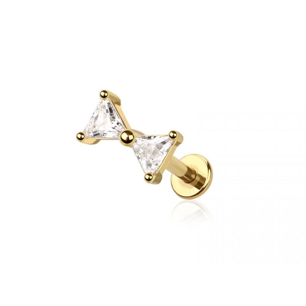 Internally Threaded CZ Crystal Ribbon Bow Flat Back Stud - 316L Stainless Steel