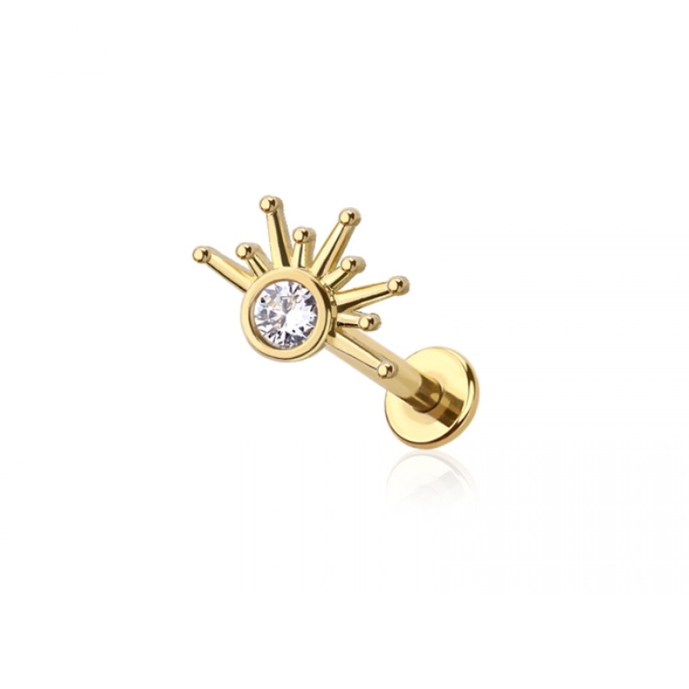 Threadless Push In CZ Crystal Half Starburst Flat Back Stud - 316L Stainless Steel