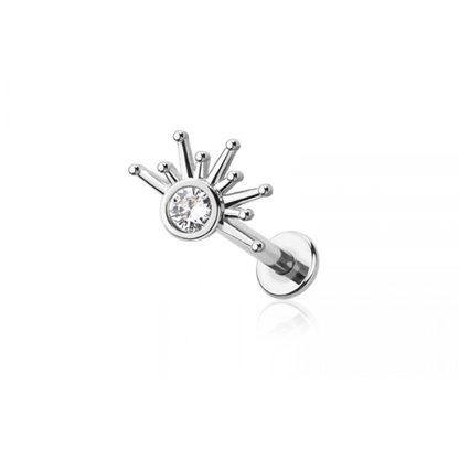 Threadless Push In CZ Crystal Half Starburst Flat Back Stud - 316L Stainless Steel