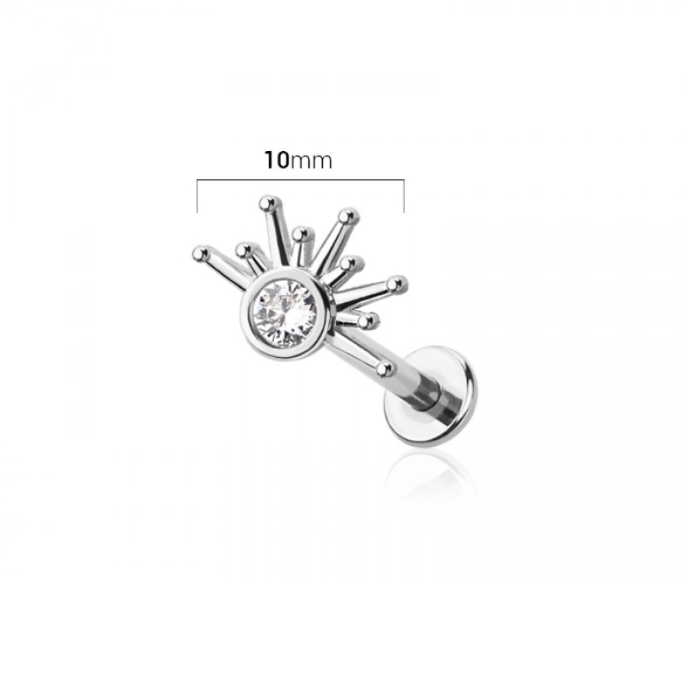 Threadless Push In CZ Crystal Half Starburst Flat Back Stud - 316L Stainless Steel