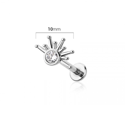 Threadless Push In CZ Crystal Half Starburst Flat Back Stud - 316L Stainless Steel