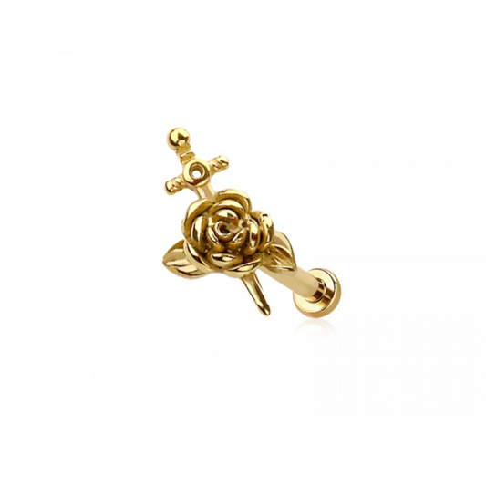 Threadless Push In Rose with Dagger Flat Back Stud - 316L Stainless Steel