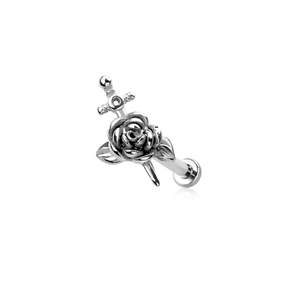 Threadless Push In Rose with Dagger Flat Back Stud - 316L Stainless Steel