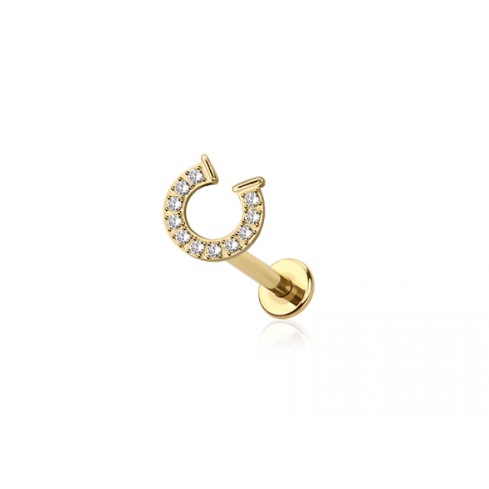 Threadless Push-In CZ Crystal Paved Horseshoe Flat Back Stud - 316L Stainless Steel