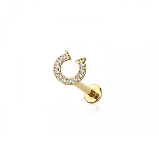 Threadless Push-In CZ Crystal Paved Horseshoe Flat Back Stud - 316L Stainless Steel