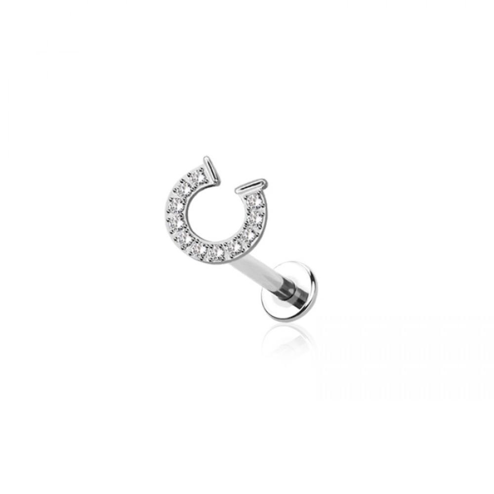 Threadless Push-In CZ Crystal Paved Horseshoe Flat Back Stud - 316L Stainless Steel