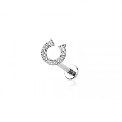 Threadless Push-In CZ Crystal Paved Horseshoe Flat Back Stud - 316L Stainless Steel