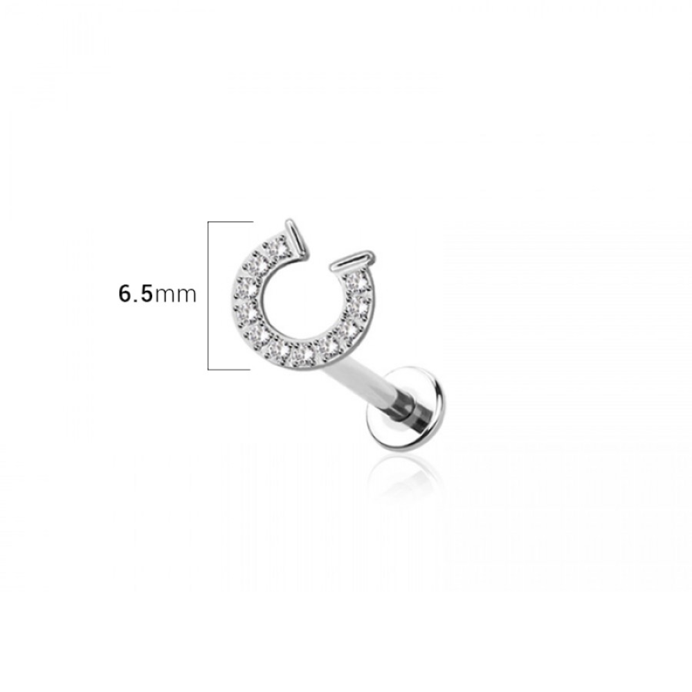 Threadless Push-In CZ Crystal Paved Horseshoe Flat Back Stud - 316L Stainless Steel