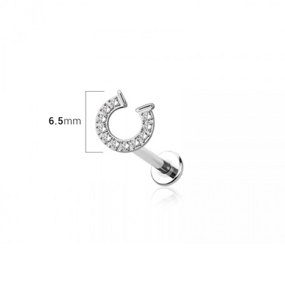 Threadless Push-In CZ Crystal Paved Horseshoe Flat Back Stud - 316L Stainless Steel