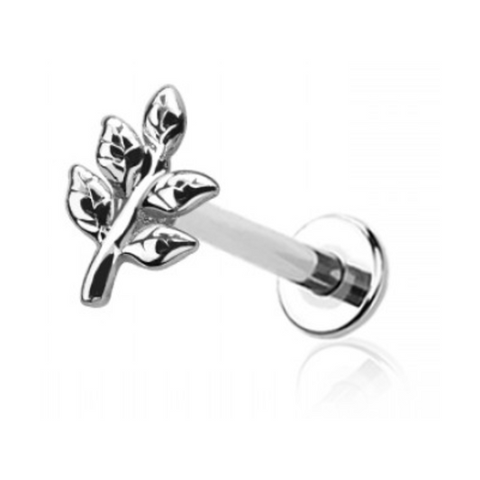 Threadless Push In Leaf Sprig Flat Back Stud - 316L Stainless Steel