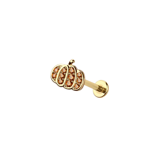 Threadless Push-In CZ Crystal Orange Pumpkin Flat Back Stud - 316L Stainless Steel