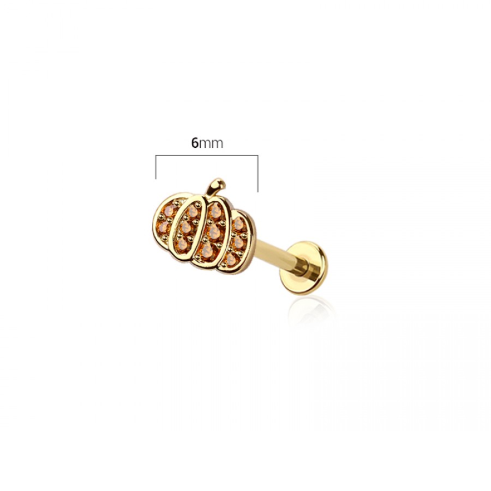 Threadless Push-In CZ Crystal Orange Pumpkin Flat Back Stud - 316L Stainless Steel