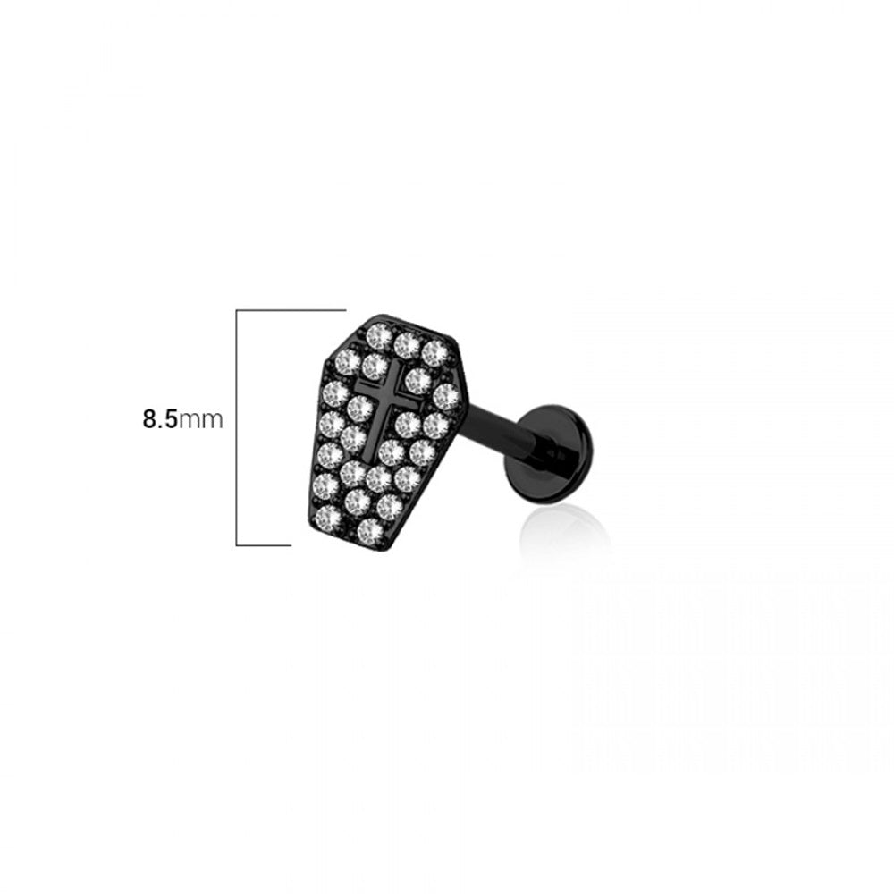 Threadless Push-In CZ Crystal Coffin Top Flat Back Stud - 316L Stainless Steel