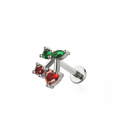 Threadless Push-In CZ Crystal Cherry Flat Back Stud - 316L Stainless Steel