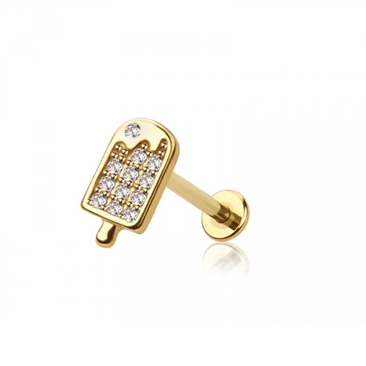 Threadless Push-In CZ Crystal Ice Cream Bar Flat Back Stud - 316L Stainless Steel