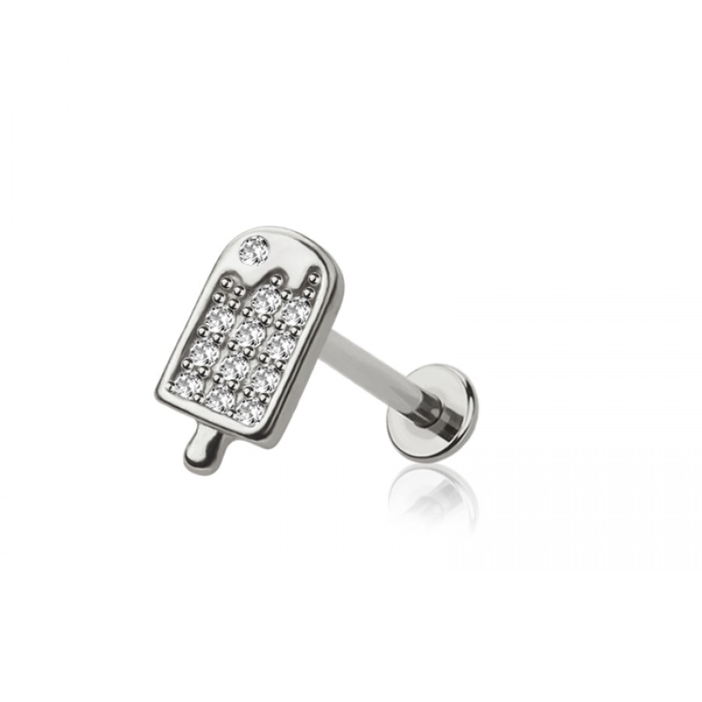 Threadless Push-In CZ Crystal Ice Cream Bar Flat Back Stud - 316L Stainless Steel