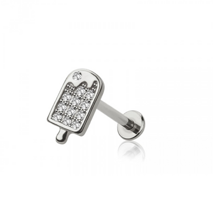 Threadless Push-In CZ Crystal Ice Cream Bar Flat Back Stud - 316L Stainless Steel
