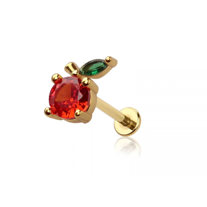 Threadless Push In CZ Crystal Apple Flat Back Stud - 316L Stainless Steel