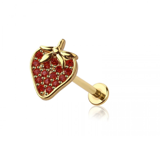 Threadless Push In CZ Crystal Strawberry Flat Back Stud - 316L Stainless Steel