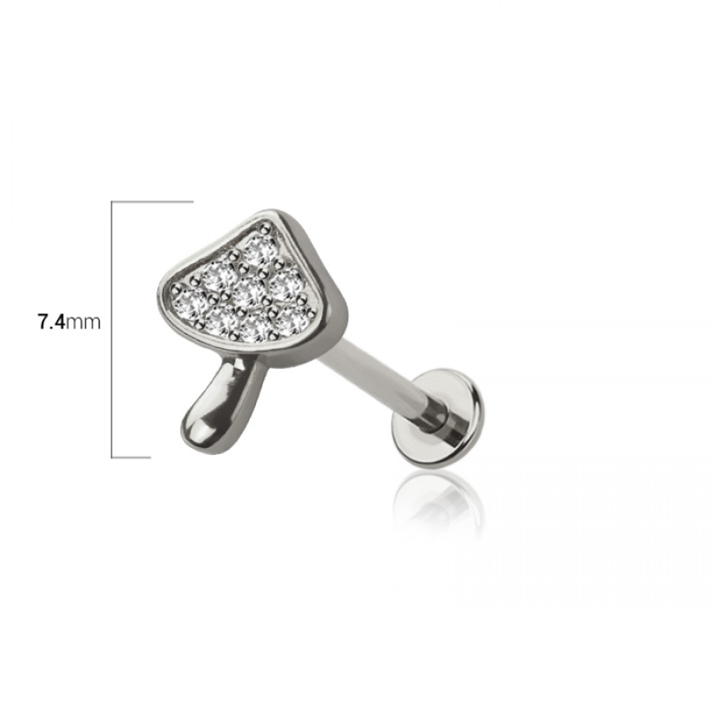 Threadless Push In CZ Crystal Mushroom Flat Back Stud - 316L Stainless Steel