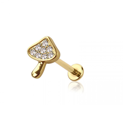 Threadless Push In CZ Crystal Mushroom Flat Back Stud - 316L Stainless Steel