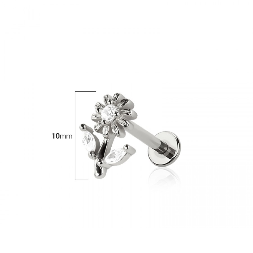 Threadless Push In CZ Crystal Sunflower Flat Back Stud - 316L Stainless Steel