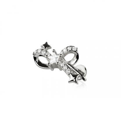 Threadless Push In CZ Crystal Star Ribbon Flat Back Stud - 316L Stainless Steel