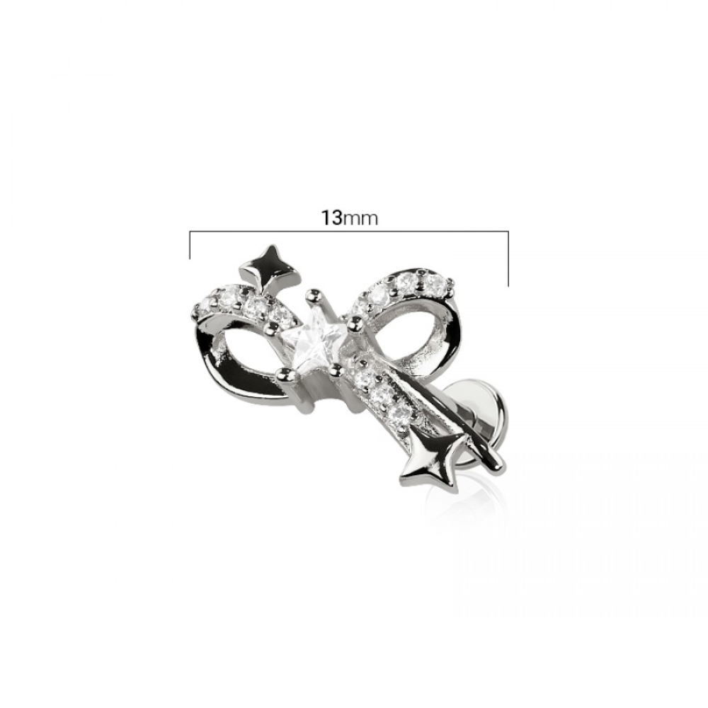 Threadless Push In CZ Crystal Star Ribbon Flat Back Stud - 316L Stainless Steel
