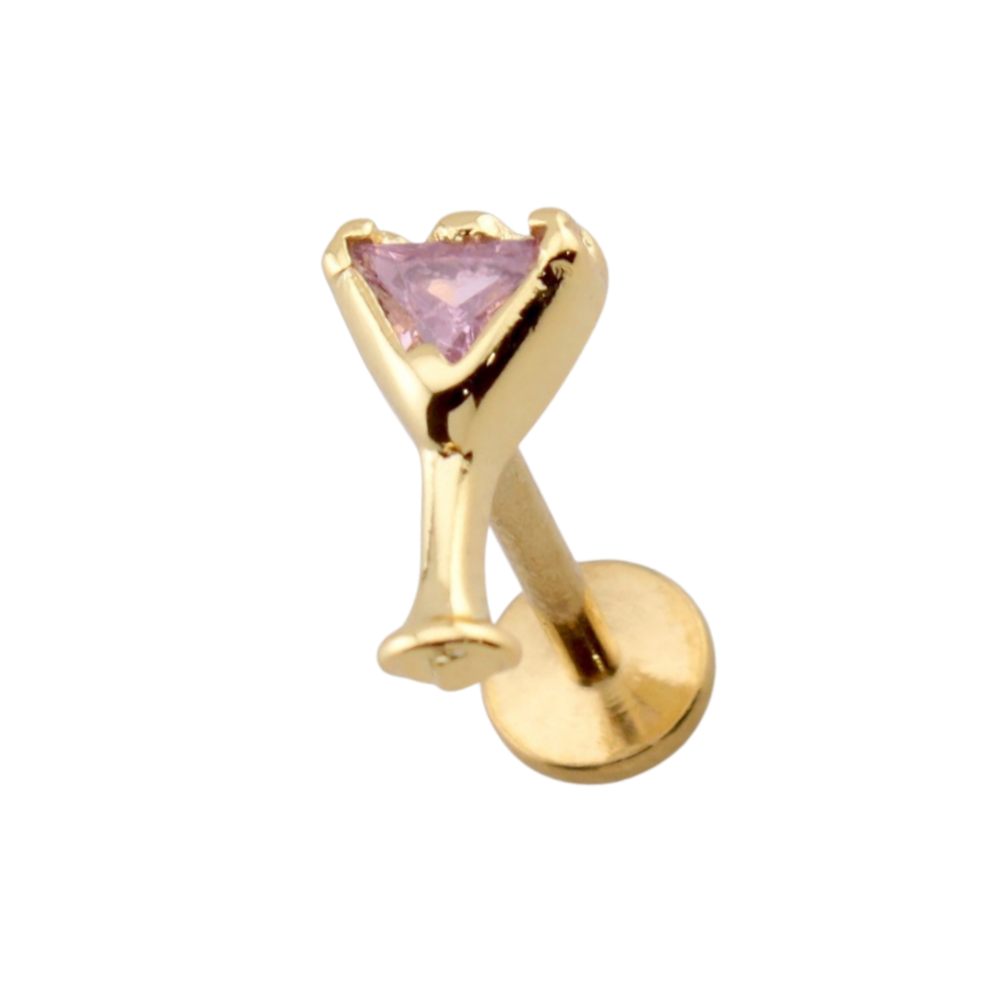 Threadless Push In CZ Crystal Pink Martini Flat Back Stud - 316L Stainless Steel