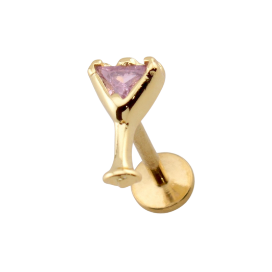 Threadless Push In CZ Crystal Pink Martini Flat Back Stud - 316L Stainless Steel