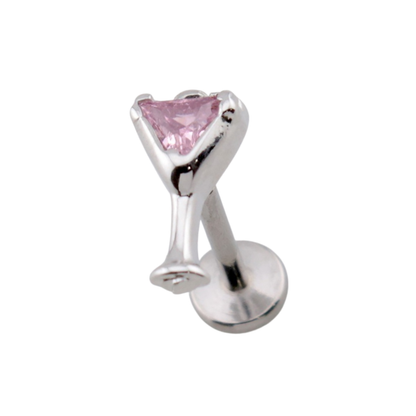 Threadless Push In CZ Crystal Pink Martini Flat Back Stud - 316L Stainless Steel