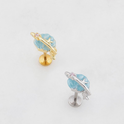 Threadless Push In Blue Planet Flat Back Stud - 316L Stainless Steel