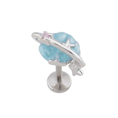 Threadless Push In Blue Planet Flat Back Stud - 316L Stainless Steel