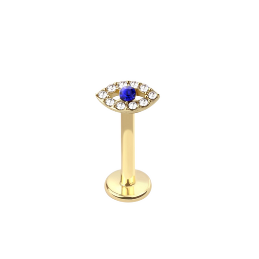 Internally Threaded CZ Crystal Evil Eye Flat Back Stud - 316L Stainless Steel