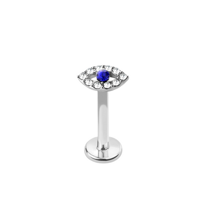 Internally Threaded CZ Crystal Evil Eye Flat Back Stud - 316L Stainless Steel