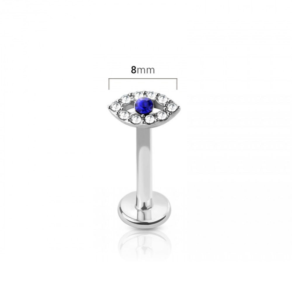 Internally Threaded CZ Crystal Evil Eye Flat Back Stud - 316L Stainless Steel