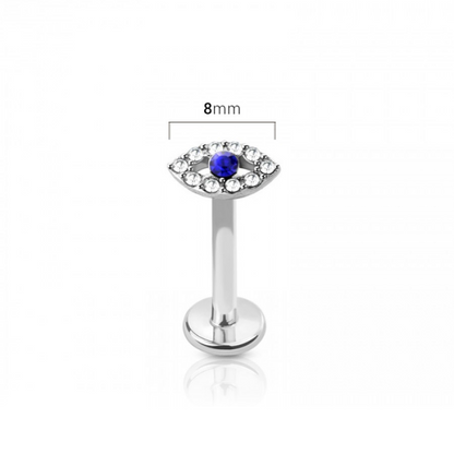 Internally Threaded CZ Crystal Evil Eye Flat Back Stud - 316L Stainless Steel