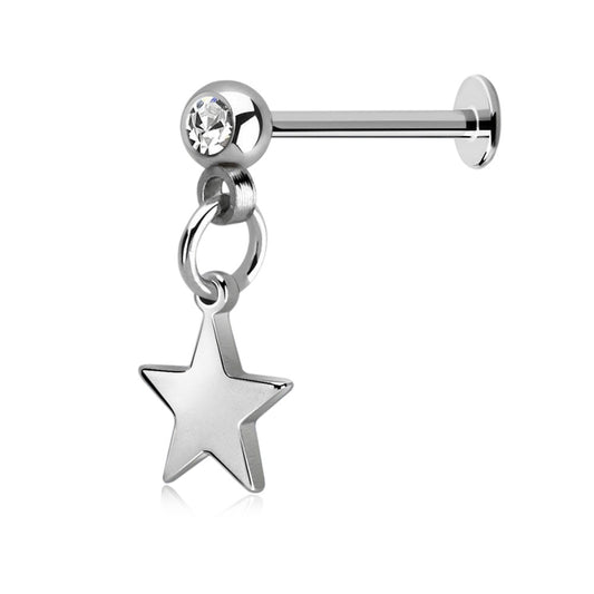 Crystal with Dangling Star Flat Back Stud - 316L Stainless Steel