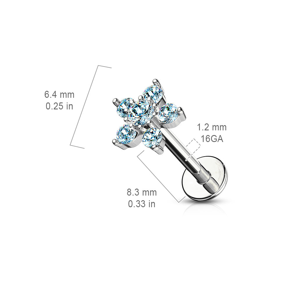 Double Tiered CZ Crystal Flower Top Labret Monroe Cartilage Ear Stud - Stainless Steel