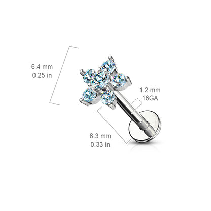 Double Tiered CZ Crystal Flower Top Labret Monroe Cartilage Ear Stud - Stainless Steel