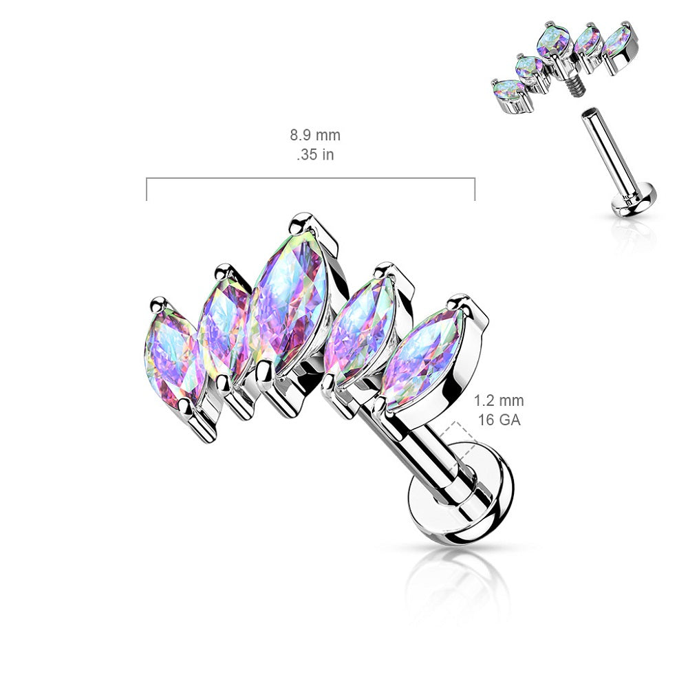 Multi CZ Crystal Marquise Fan Internally Threaded Stud - 316L Stainless Steel